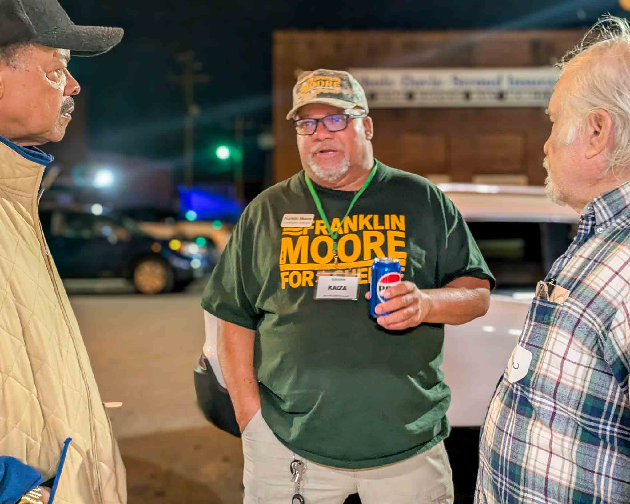 Frank Moore connecting with voters at the brewery