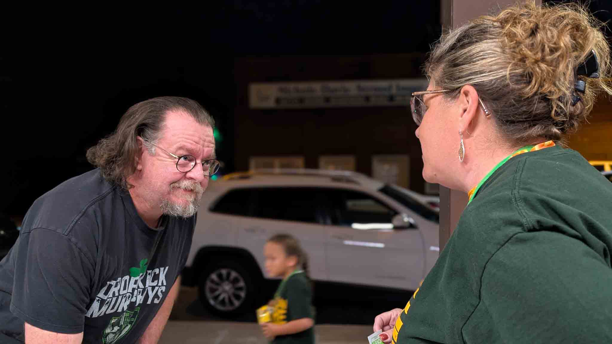 Frank Moore meeting with voters at the brewery event